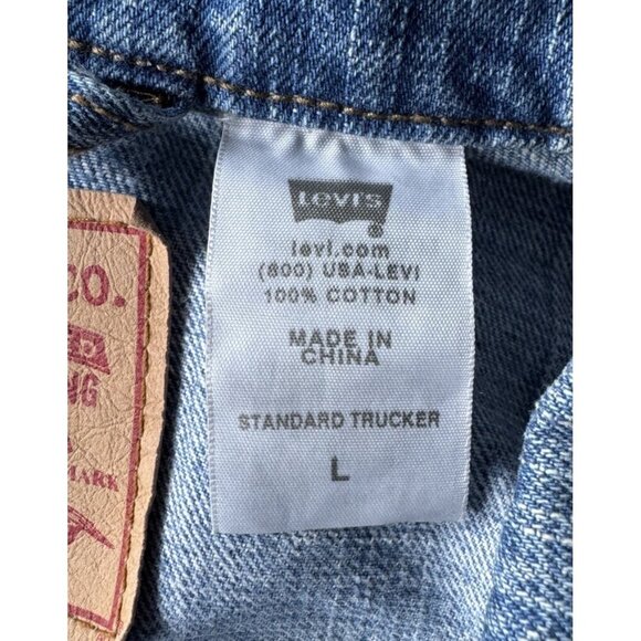 VTG 90s Levis Men's Sz L Standard Trucker Denim Jeans Jacket Distressed 70507 - Picture 5 of 10